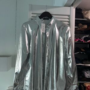 Silver Metallic Men's Dress Shirt